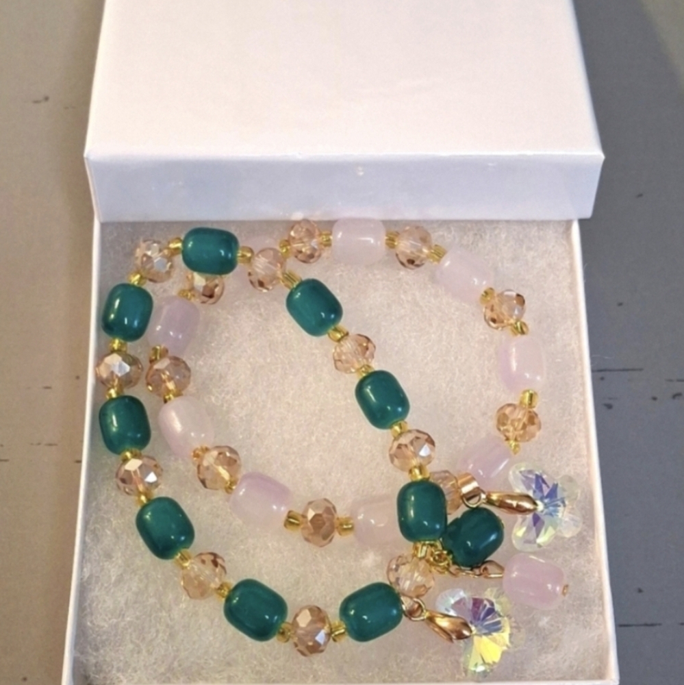 Elegant Beaded Bracelet Set, Butterfly Charms